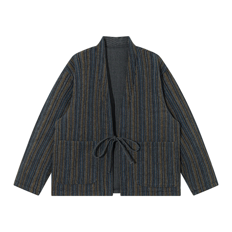 Traditional Winter Japanese Clothing - Gestreifte Kimono-Jacke im japanischen Stil, Herbst-Wintermantel,