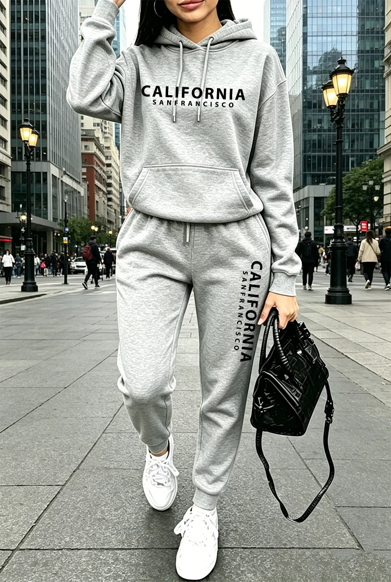 Winter Clothing Usa - Hochwertiger Damen-Trainingsanzug mit Aufdruck, Lässiger Hoodie,