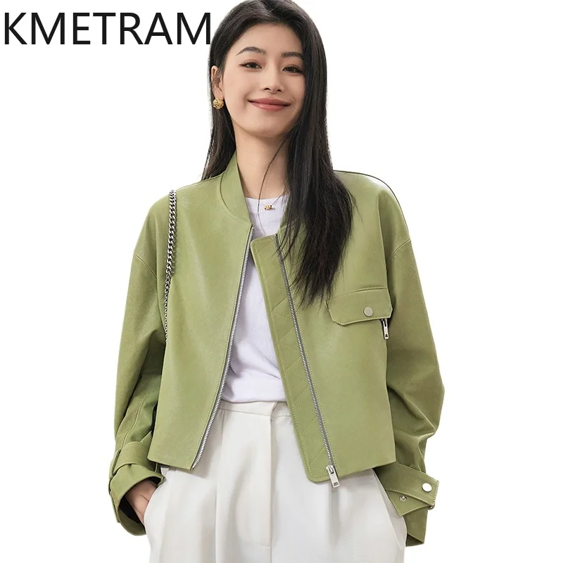 Quality Winter Clothing Jacket - Echte Schaffell-Lederjacke für Damen, Herbst, kurze