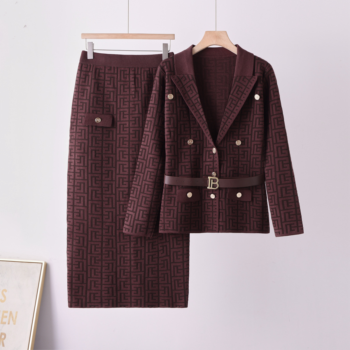 Winter Clothing Usa - Neues bequemes Damenbekleidungs-Set mit Labyrinth-Jacquardmuster, zweireihiger