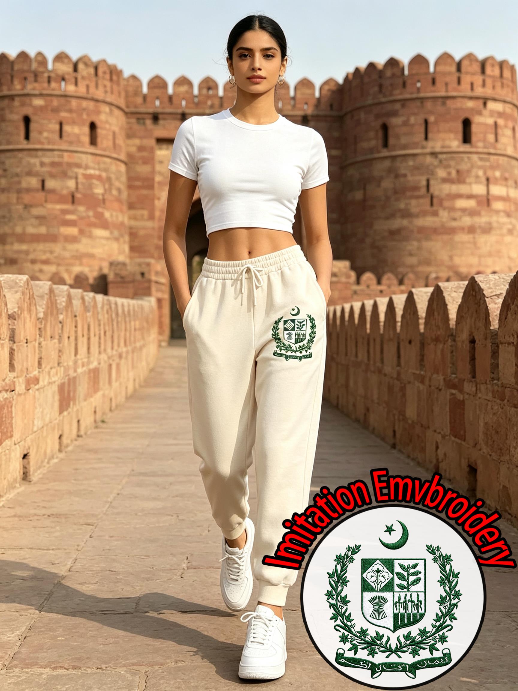 Winter Clothing Women Pakistan - Pakistan Imitations-Stickerei-Print Jogginghose Damen Herbst Fleece-Sweatpants